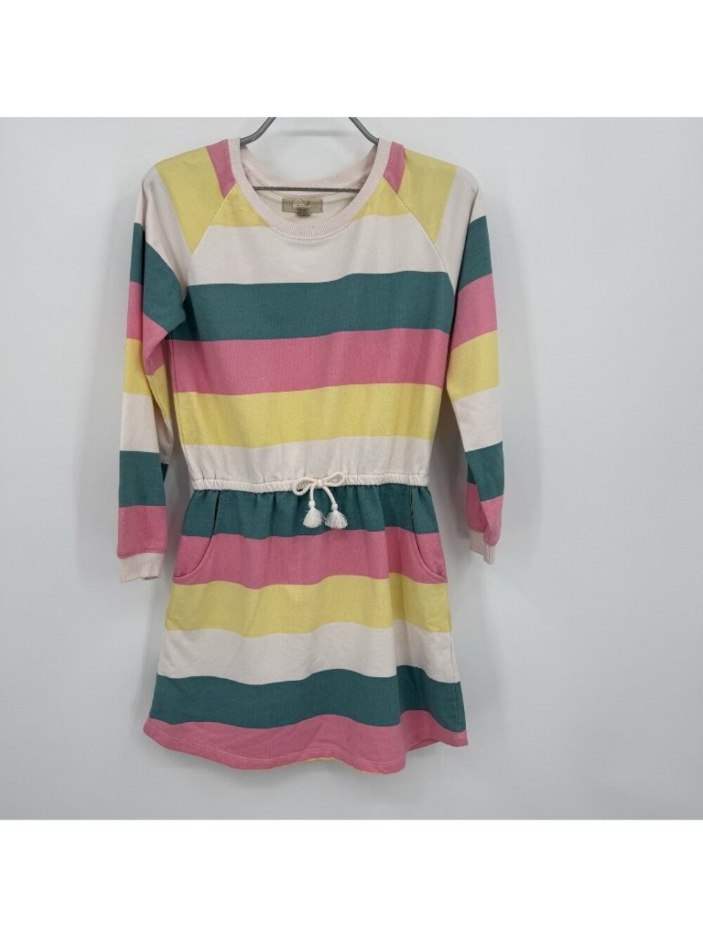 Peek Girl’s French Terry Drawstring Waist Striped Dress Size XL/12